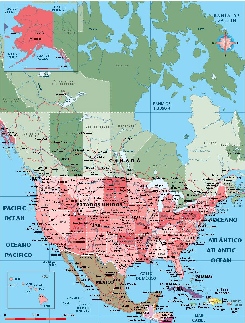 America mapa vectorial editable de paises,ciudades,eps,illustrator