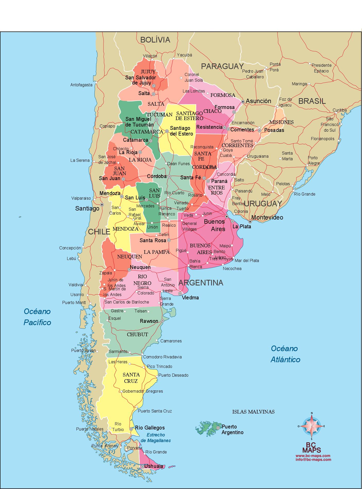 Argentina Mapa vectorial editable editables eps illustrator
