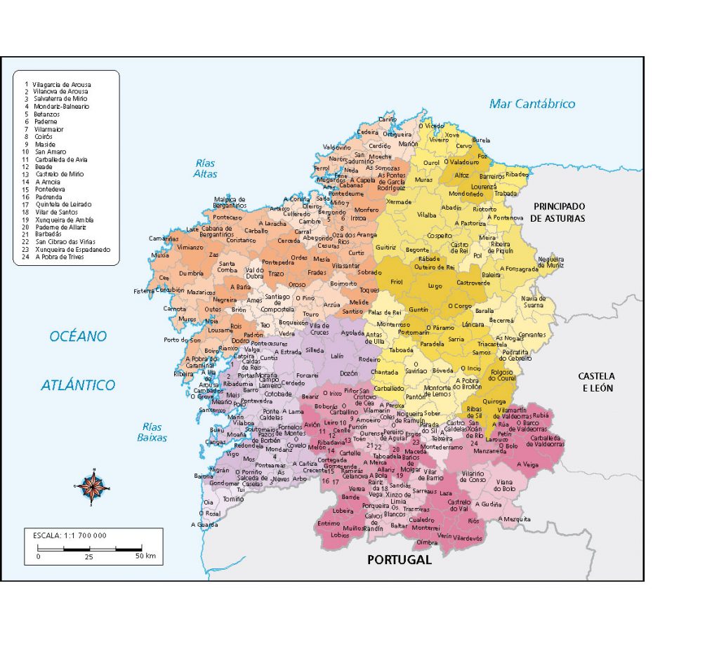 Mapa mural Concellos y Comarcas de Galicia