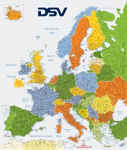 Mapa Europa codigos postales DSV Bélgica y DSV Holanda