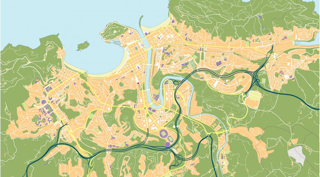 Mapa vectorial Donostia San Sebastian eps illustrator mudo 2021