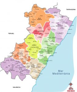 Mapa vectorial illustrator eps municipios Castellón provincia 