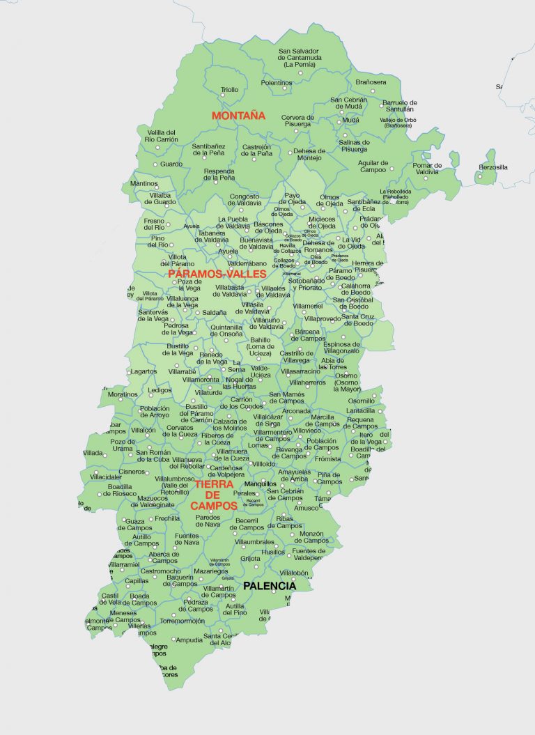 Municipios de Palencia mapa vectorial illustrator