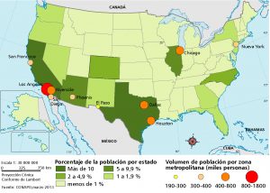 Mapa vectorial emigración mexicana Usa