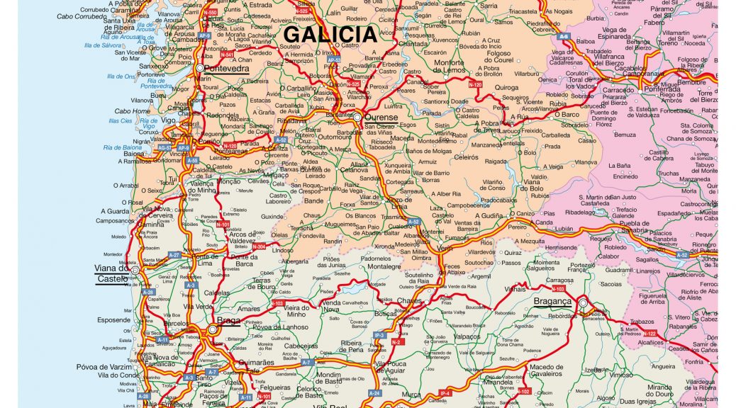 Mapa vectorial Portugal & Galicia illustrator eps editable