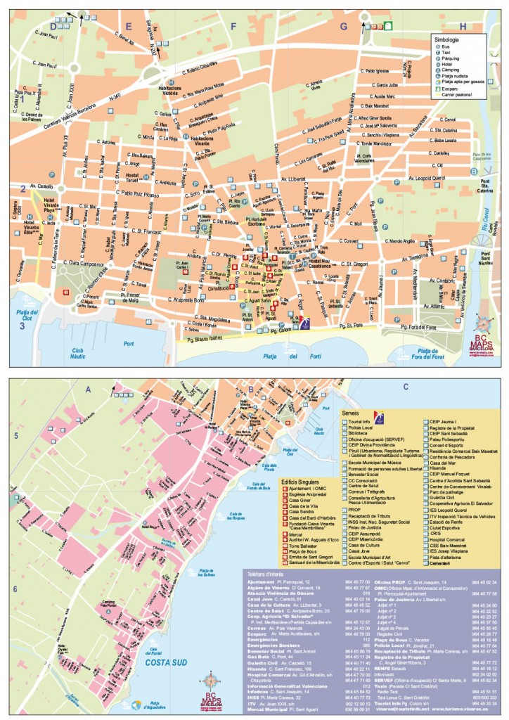 Mapa turistico Vinaros (Castelló), Casco Urbano y Sur