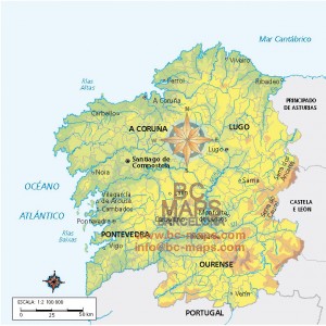 Mapa libro de texto gallego Galicia fisico