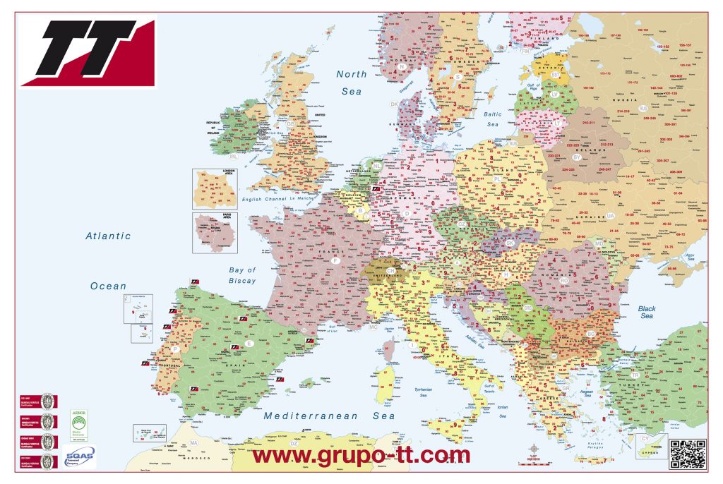 Mapa de Europa códigos postales sobremesa Grupo TT