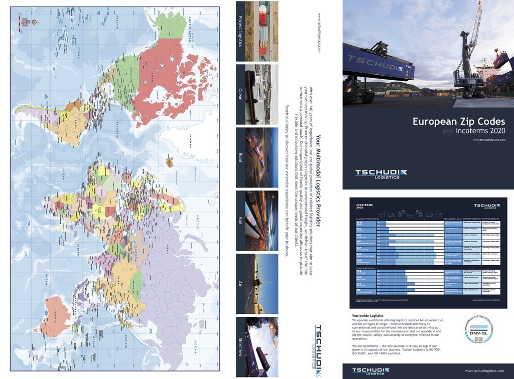 Mapa plegado Europa codigos postales Tschudi logístics