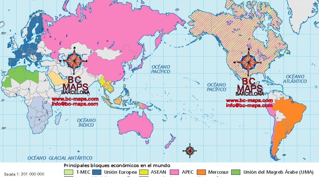 mapa-bloques-economicos-mundo-Mexico-libro-texto-vectorial-illustrator-eps