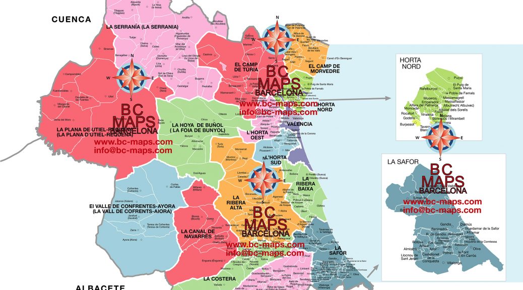 Mapa municipios Comarcas Valencia vectorial illustrator eps