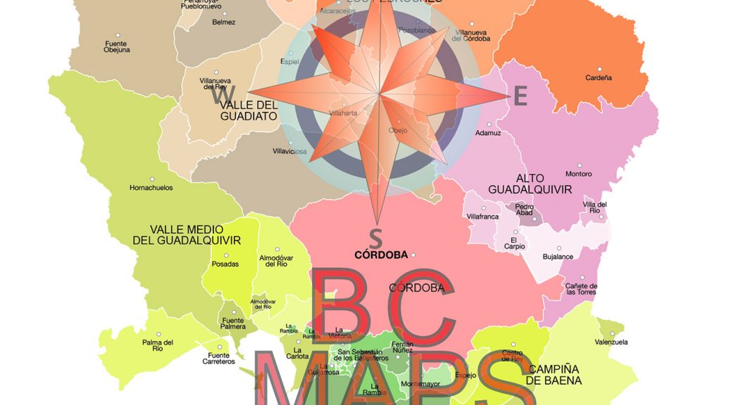 Mapa vectorial illustrator eps municipios y comarcas de la provincia de Córdoba