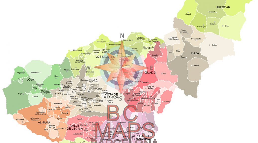 Mapa vectorial illustrator eps municipios y comarcas de la provincia de Granada