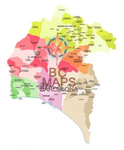 Mapa vectorial illustrator eps municipios comarcas de la provincia de Huelva Mapa vectorial illustrator eps municipios comarcas de la provincia de Huelva