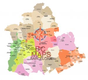 Mapa vectorial illustrator eps municipios y comarcas de la provincia de Sevilla Mapa vectorial illustrator eps municipios y comarcas de la provincia de Sevilla