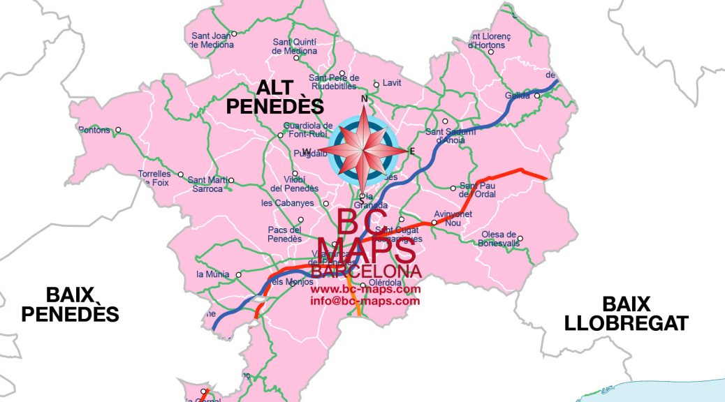 comarca Alt Penedès mapa vectorial illustrator eps municipis