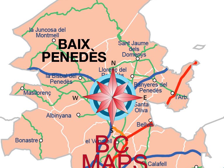 Comarca Baix Penedès mapa vectorial illustrator eps municipis