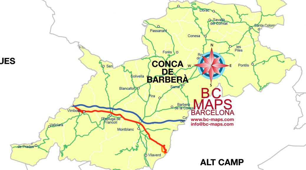 Comarca Conca de Barberà mapa vectorial illustrator eps municipis