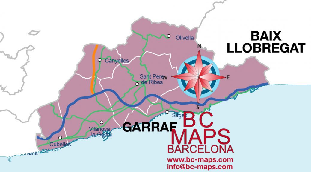 Comarca Garraf mapa vectorial illustrator eps municipis