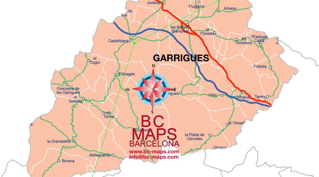 Comarca Garrigues mapa vectorial illustrator eps municipis