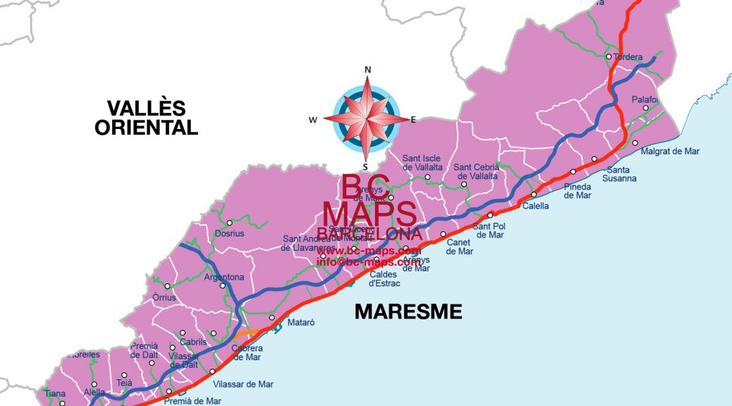 Comarca Maresme mapa vectorial illustrator eps municipis