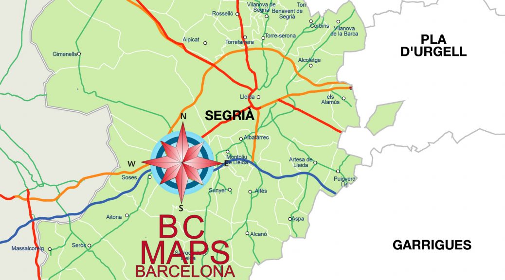 Comarca Segrià mapa vectorial illustrator eps municipis
