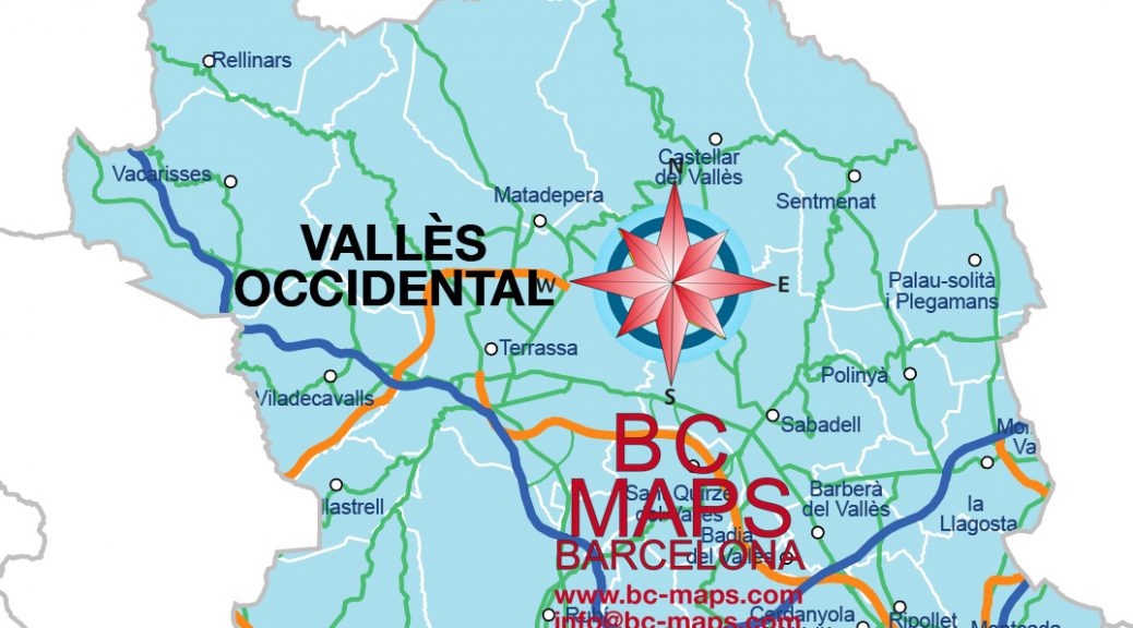 Comarca Vallès Occidental mapa vectorial illustrator eps municipis