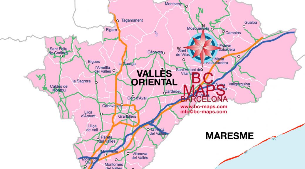 Comarca Vallès Oriental mapa vectorial illustrator eps municipis