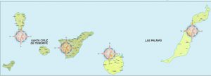 Mapa de los municipios y comarcas de Canarias