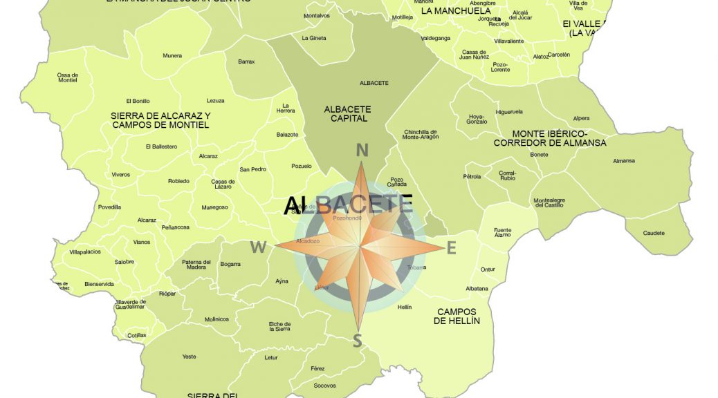 Mapa de municipios y comarcas de Albacete formato vectorial editable illustrator eps