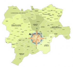 Mapa de municipios y comarcas de Albacete formato vectorial editable illustrator eps Mapa de municipios y comarcas de Albacete formato vectorial editable illustrator eps