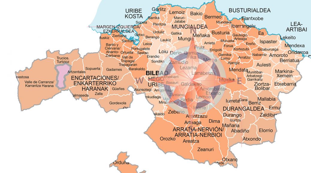Mapa de municipios y comarcas de Bizkaia formato vectorial illustrator eps