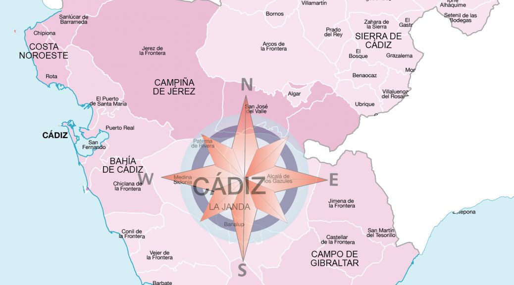 Mapa de municipios y comarcas de Cádiz formato vectorial editable