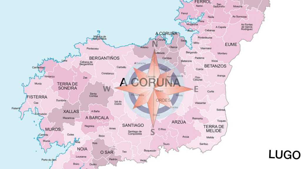 Mapa de municipios y comarcas de A Coruña formato vectorial editable