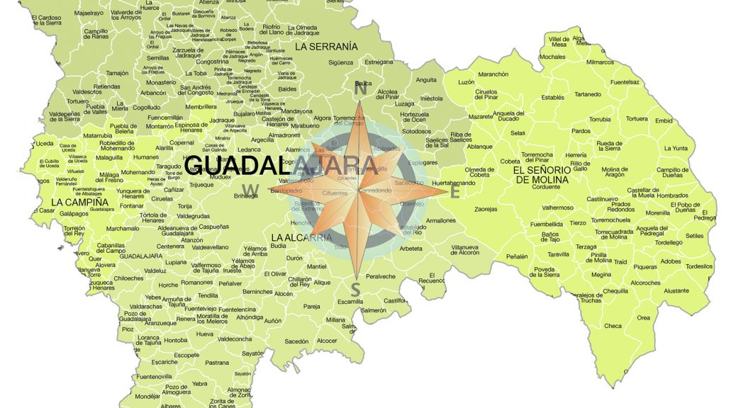 Mapa de municipios y comarcas de Guadalajara formato vectorial editable