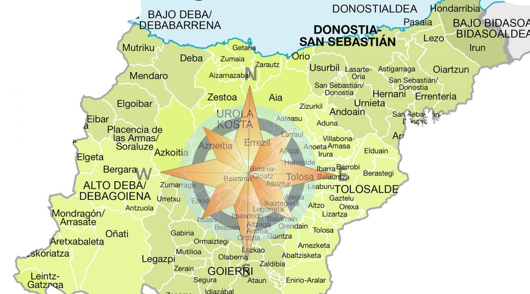 Mapa de municipios y comarcas de Guipuzkoa formato vectorial editable