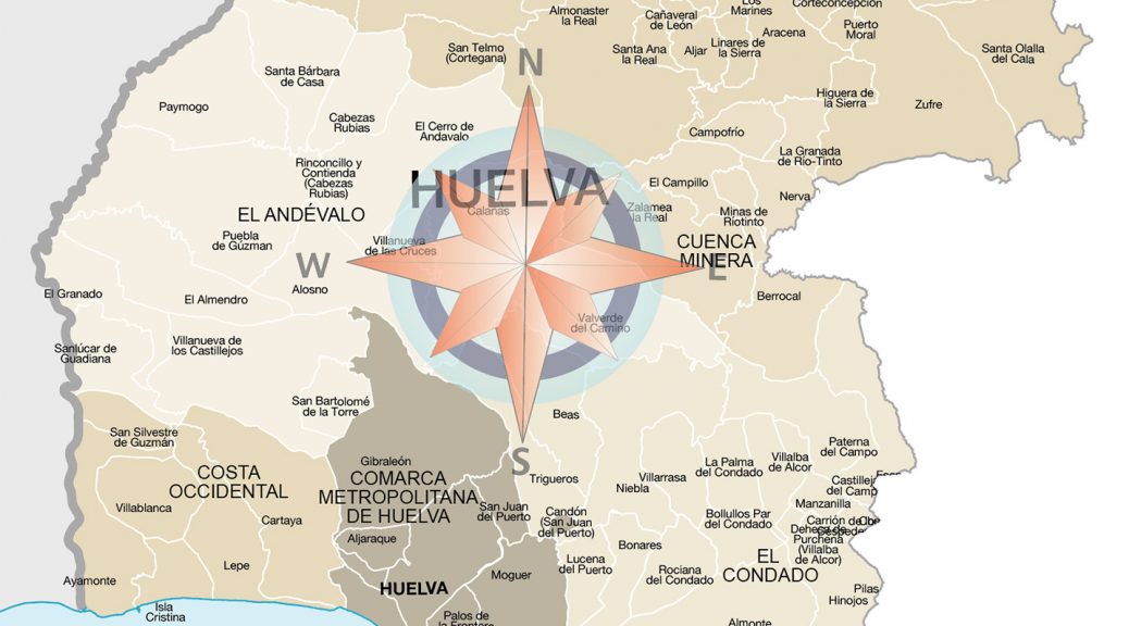 Mapa de municipios y comarcas de Huelva formato vectorial editable