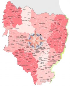 Mapa de municipios y comarcas de Huesca formato vectorial editable