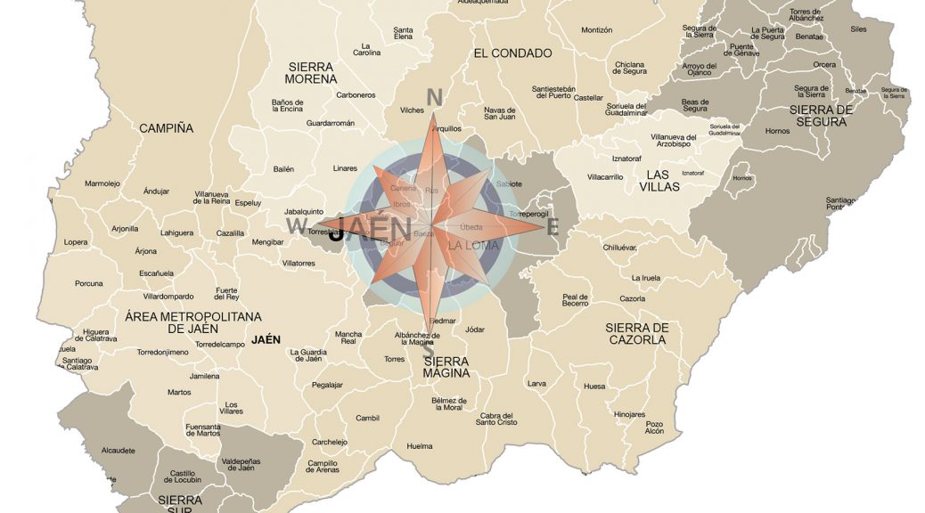 Mapa de municipios y comarcas de Jaén formato vectorial editable