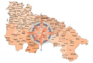 Mapa de municipios y comarcas de La Rioja  formato vectorial illustrator eps