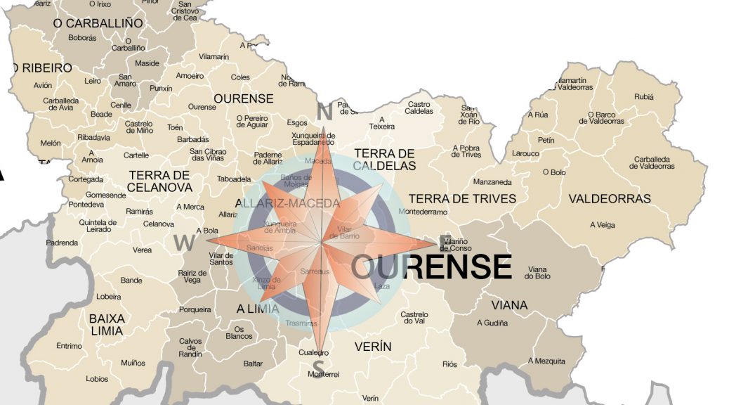 Mapa de municipios y comarcas de Ourense formato vectorial editable