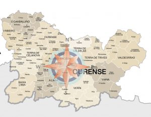 Mapa de municipios y comarcas de Ourense formato vectorial editable
