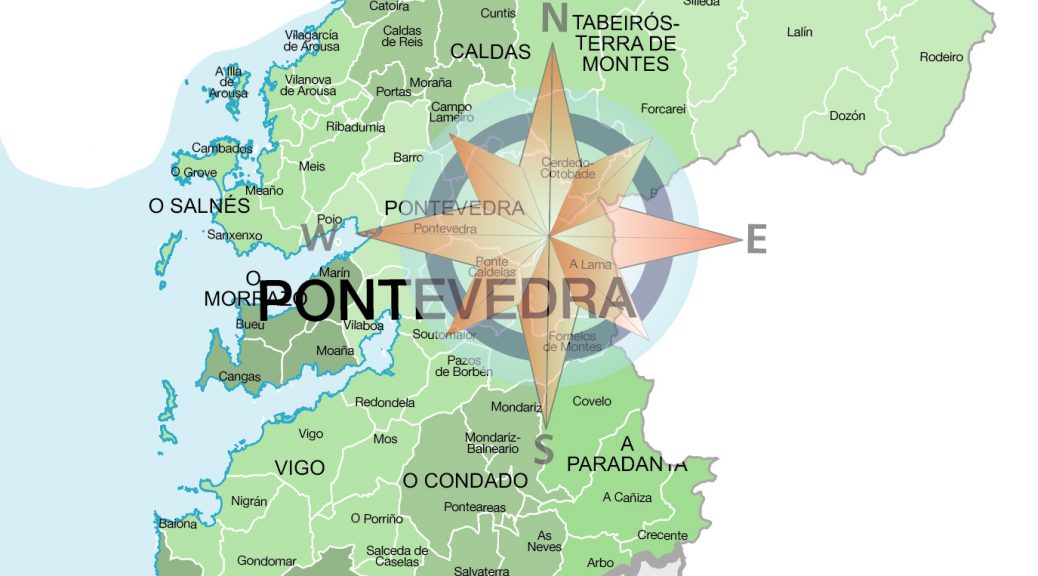 Mapa de municipios y comarcas de Pontevedra formato vectorial editable