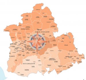 Mapa de municipios y comarcas de Sevilla formato vectorial editable Mapa de municipios y comarcas de Sevilla formato vectorial editable