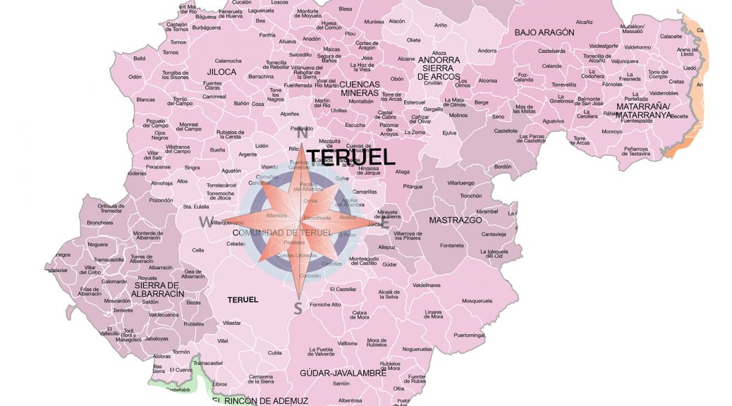 Mapa de municipios y comarcas de Teruel formato vectorial editable