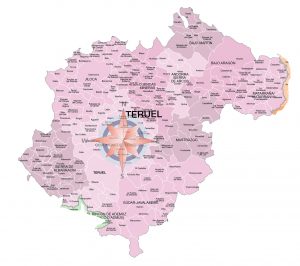 Mapa de municipios y comarcas de Teruel formato vectorial editable