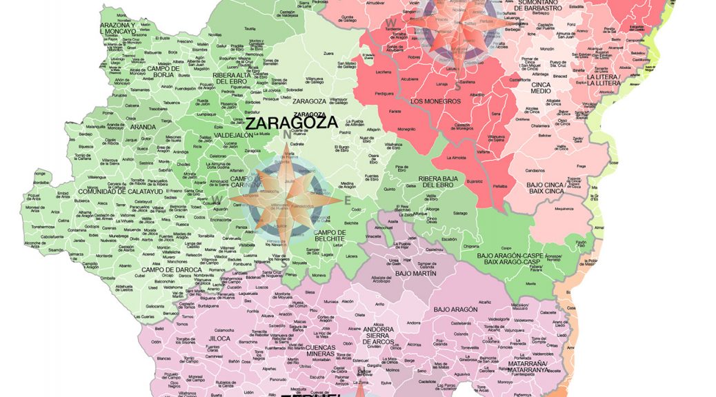 Mapa mural de los municipios y comarcas de Aragón