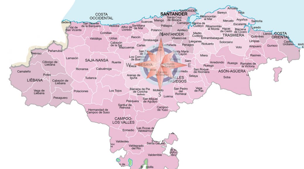 Mapa mural de municipios y comarcas de Cantabria