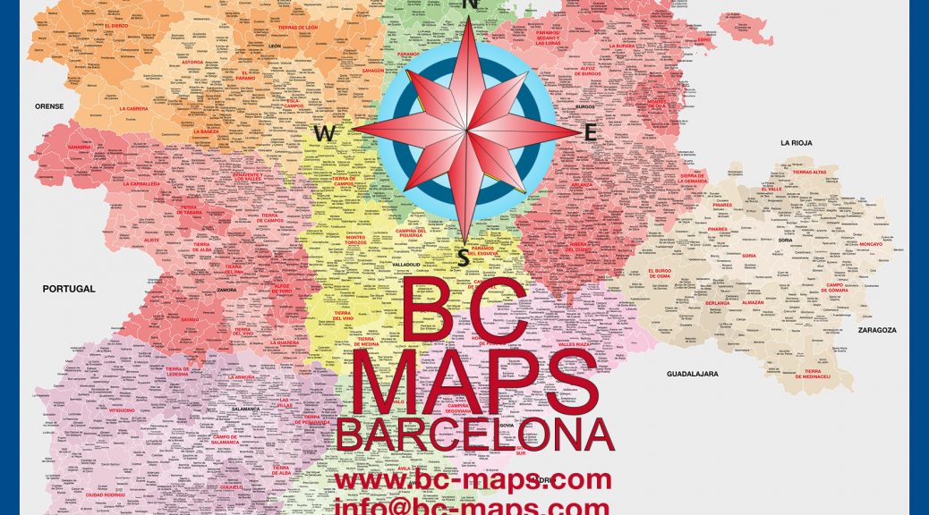 Mapa mural de municipios y comarcas de Castilla-León