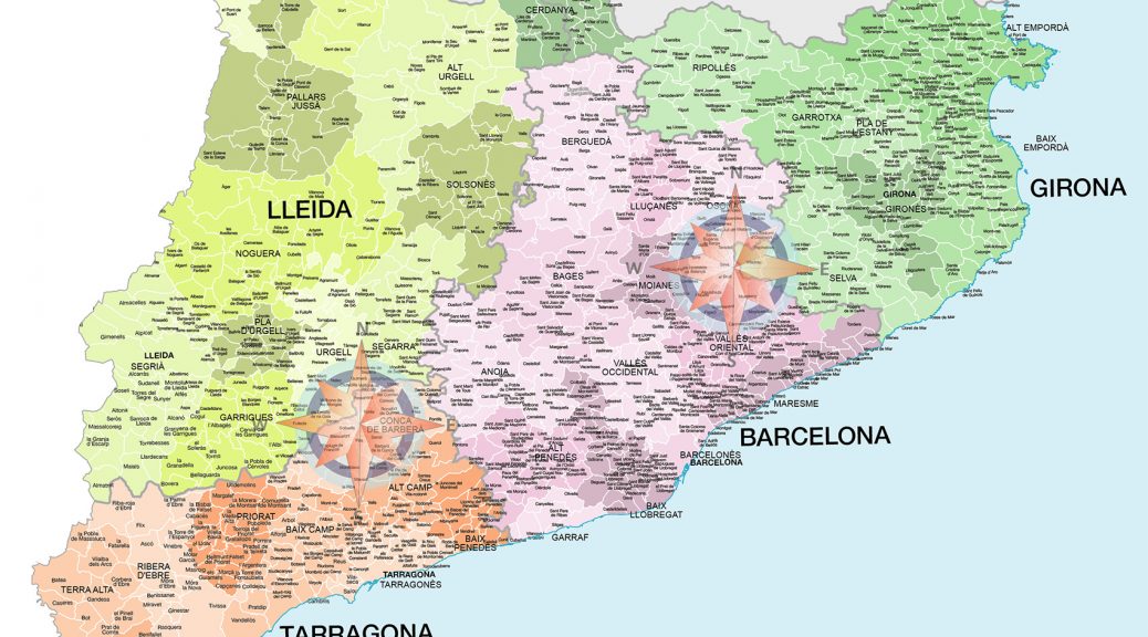 Mapa mural de municipios y comarcas de Cataluña